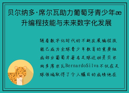 贝尔纳多·席尔瓦助力葡萄牙青少年提升编程技能与未来数字化发展